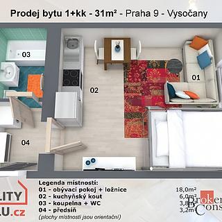 Pronájem bytu 1+kk a garsoniéry 31 m² Praha Vysočany, Novovysočanská
