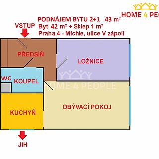 Pronájem bytu 2+1 43 m² Praha Michle, V zápolí